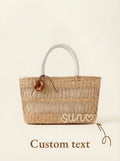  Custom Cream Toast Straw Vacation Beach Bag