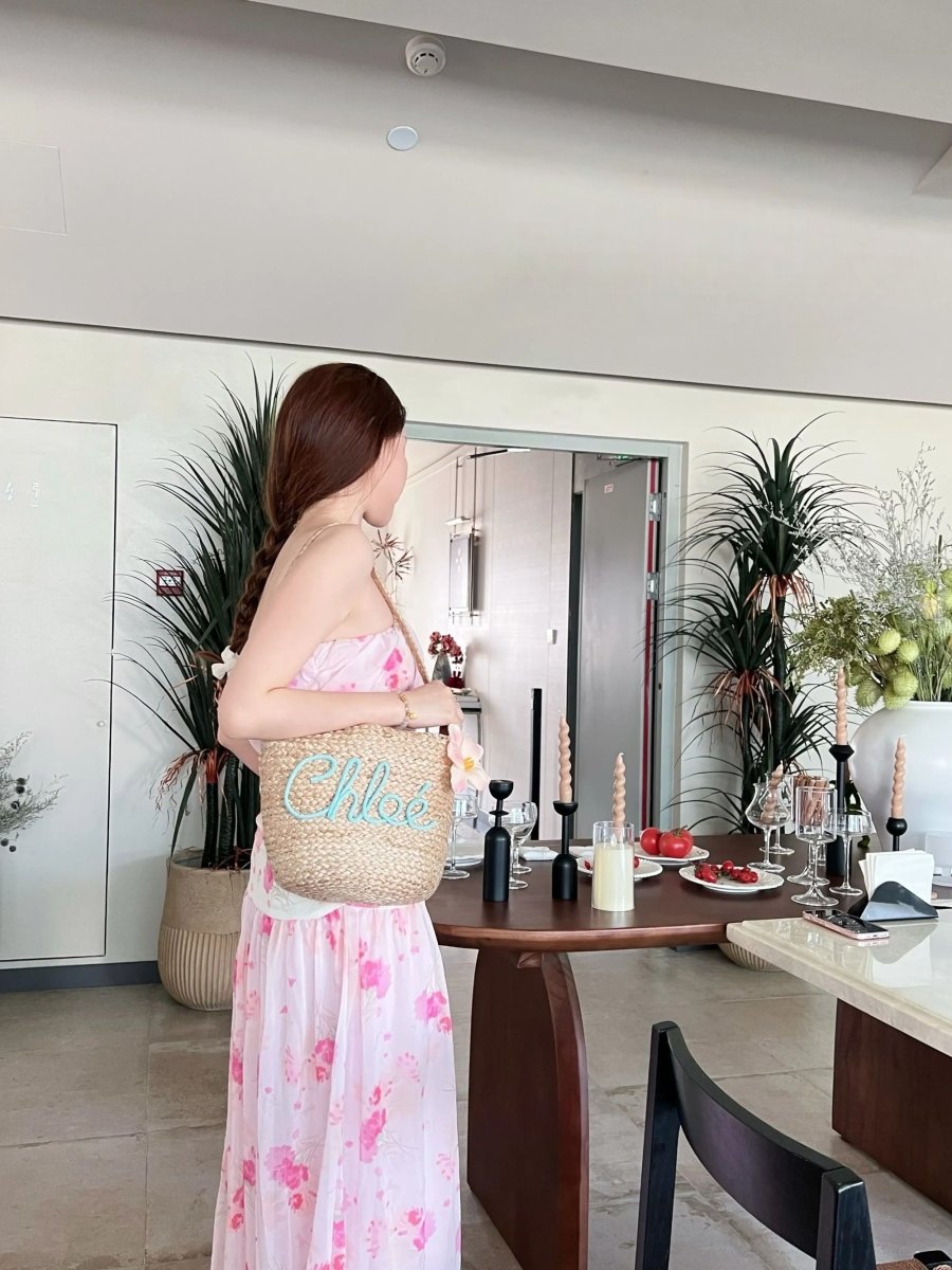 Camellia Straw Vacation Beach Bag - STRAWAURA