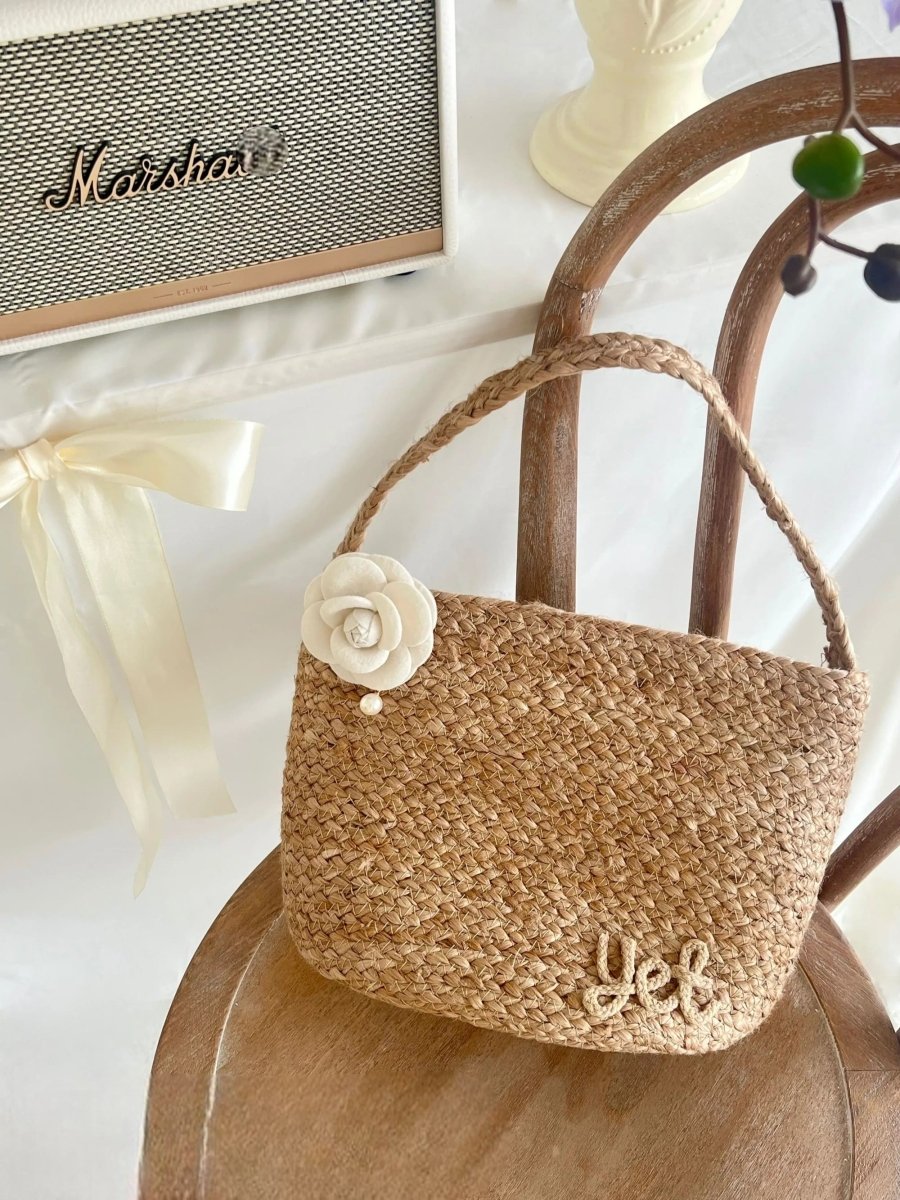 Camellia Straw Vacation Beach Bag - STRAWAURA