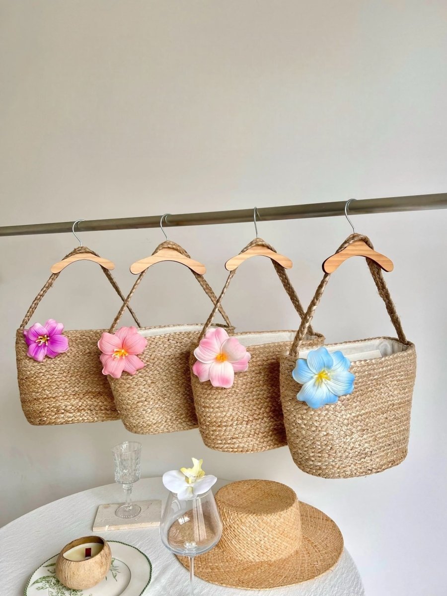 Camellia Straw Vacation Beach Bag - STRAWAURA