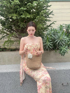 Camellia Straw Vacation Beach Bag - STRAWAURA