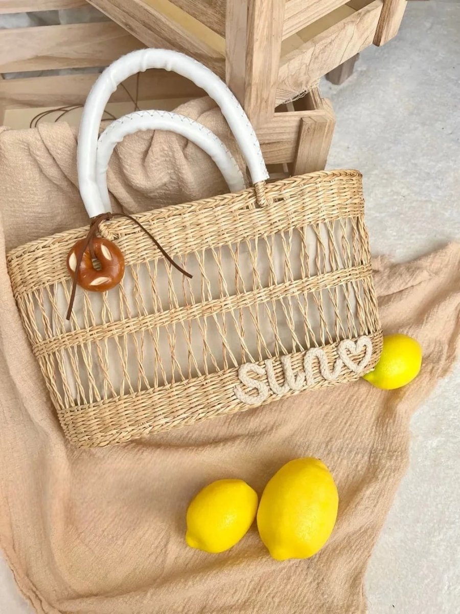 Cream Toast Straw Vacation Beach Bag - STRAWAURA