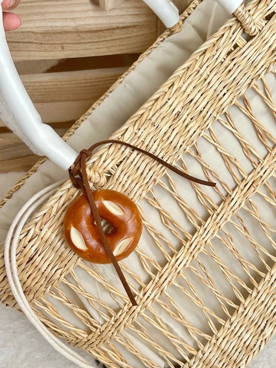 Cream Toast Straw Vacation Beach Bag - STRAWAURA