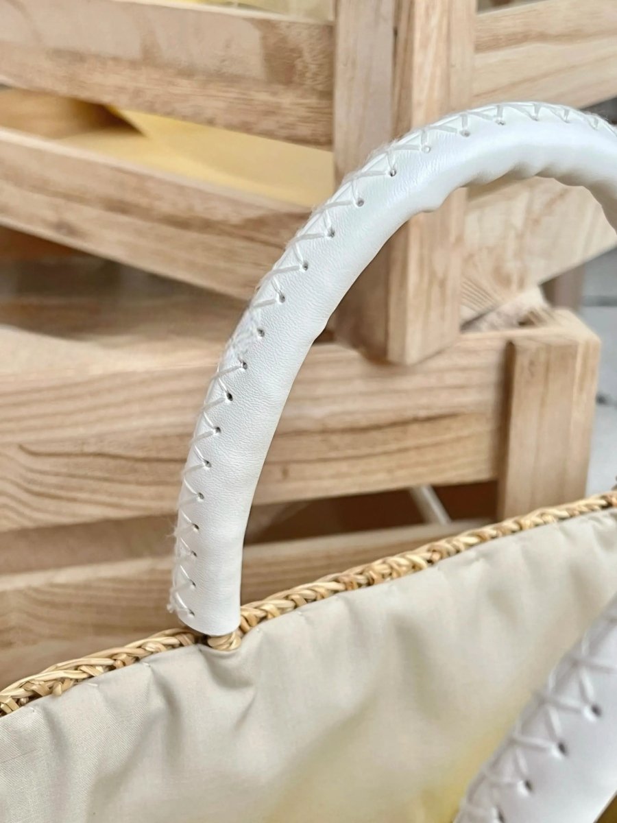 Cream Toast Straw Vacation Beach Bag - STRAWAURA