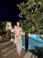 Cream Toast Straw Vacation Beach Bag - STRAWAURA