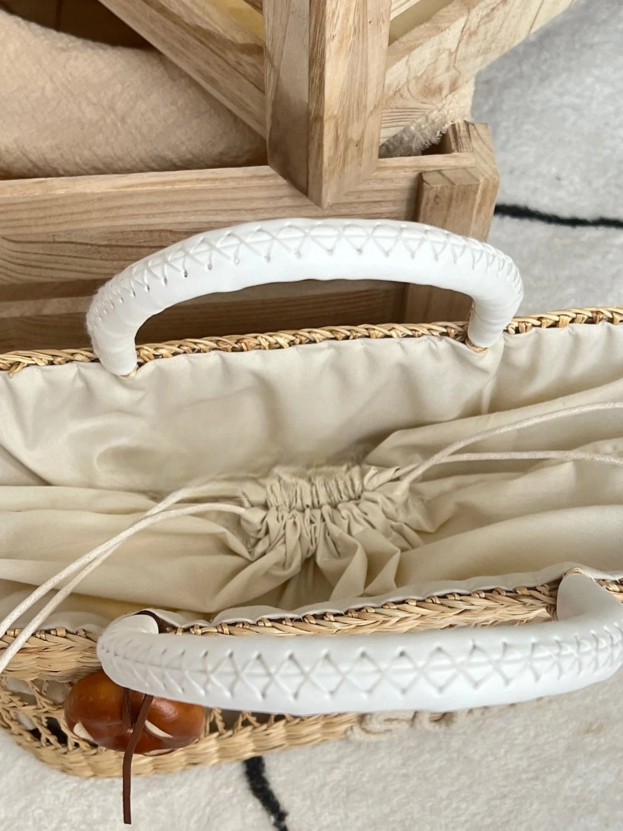 Cream Toast Straw Vacation Beach Bag - STRAWAURA