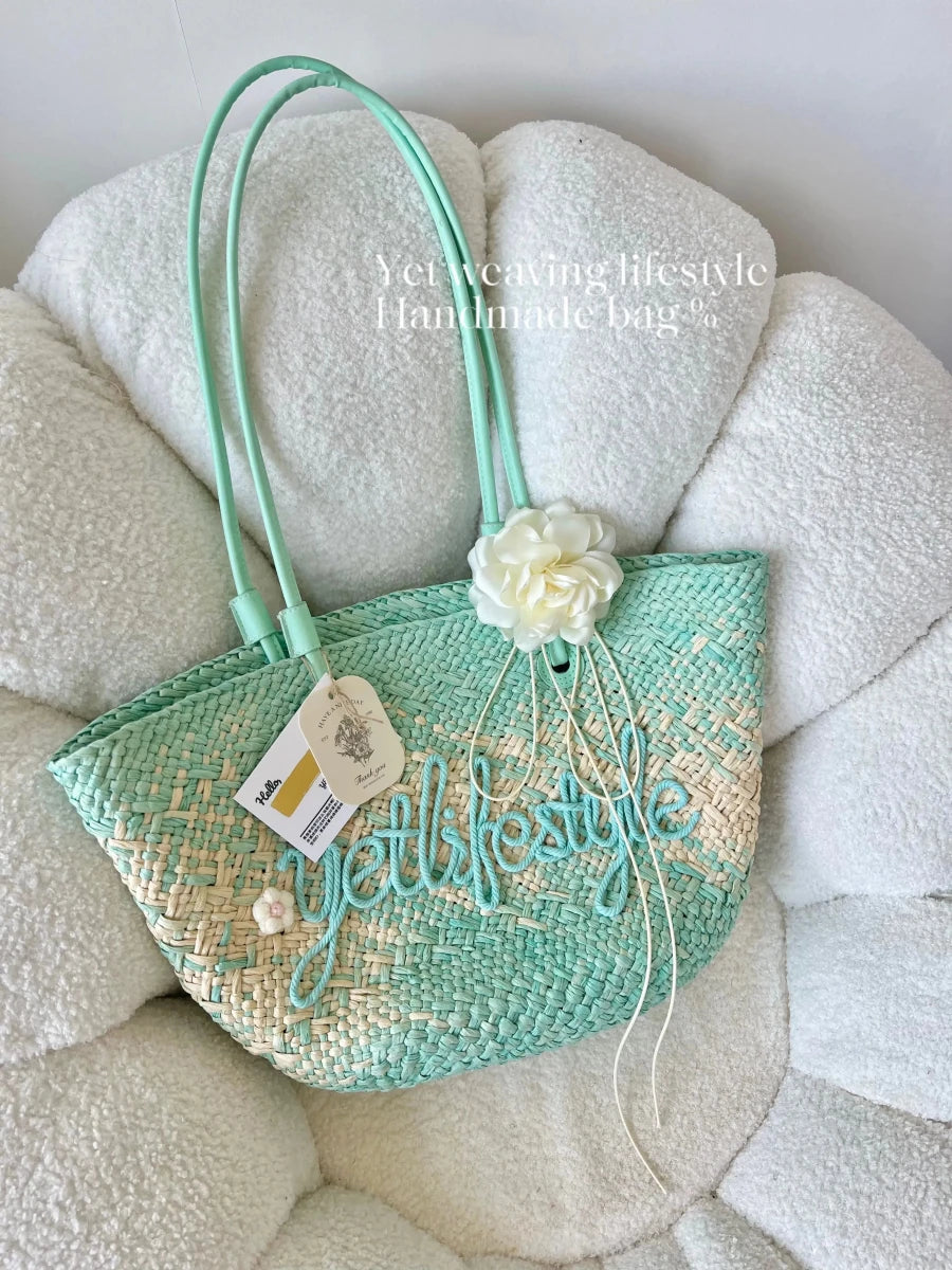 Mint Mambo Straw Tote - STRAWAURA