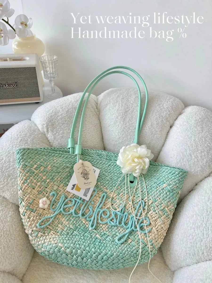 Mint Mambo Straw Tote - STRAWAURA
